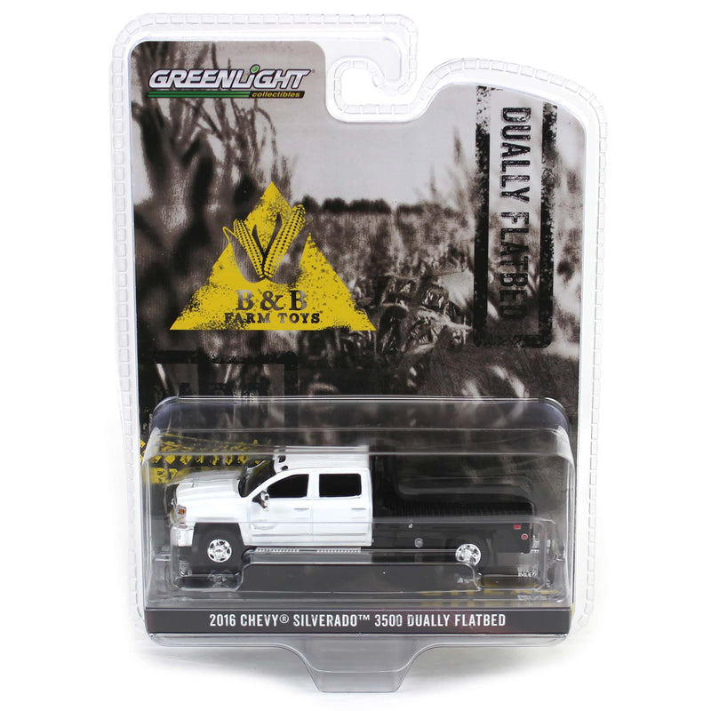 1/64 2016 Chevrolet Silverado 3500 Flatbed Dually, White, B&B Toys Exclusive