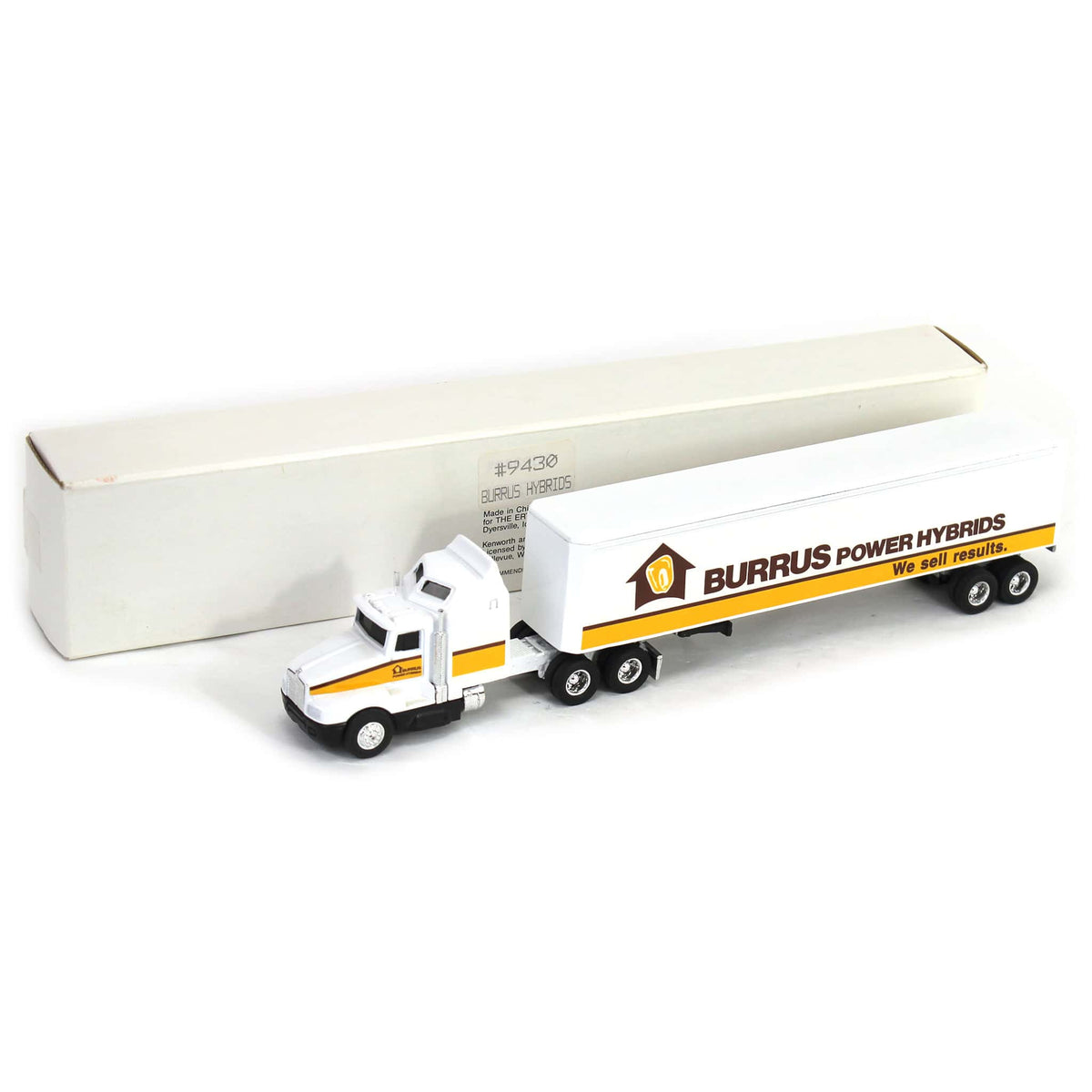 1/64 White Kenworth T600A Semi Truck with Box Trailer, Burrus