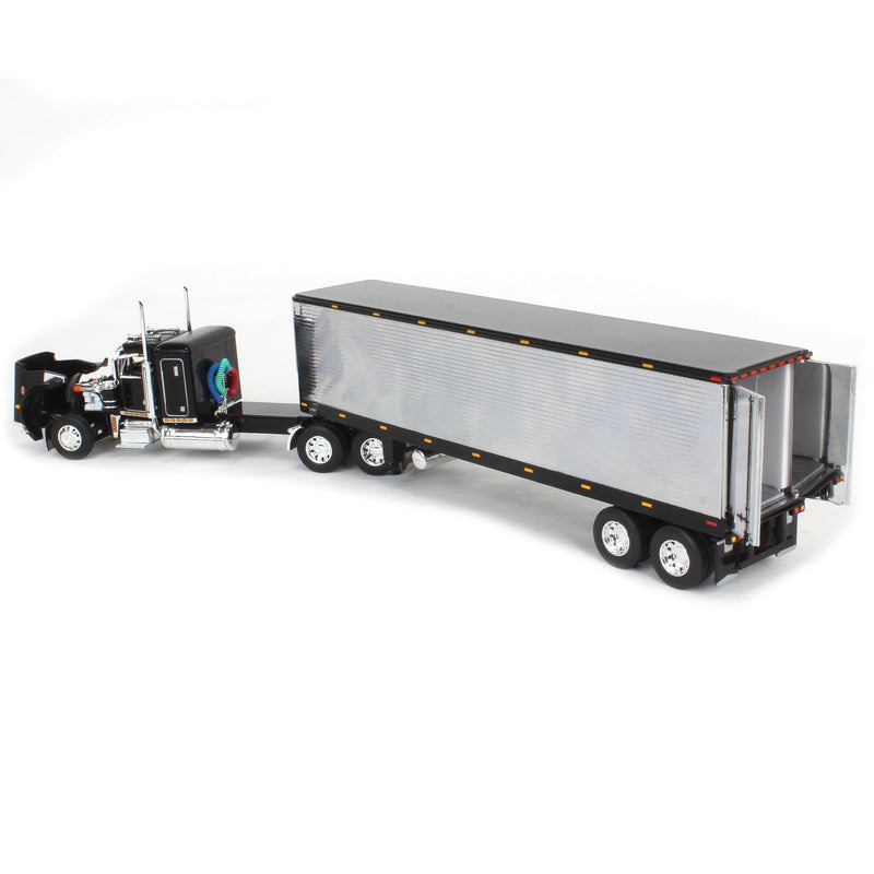 1/64 Peterbilt 359 Semi Truck with 40ft Vintage Reefer Trailer, Black/Chrome, DCP by First Gear