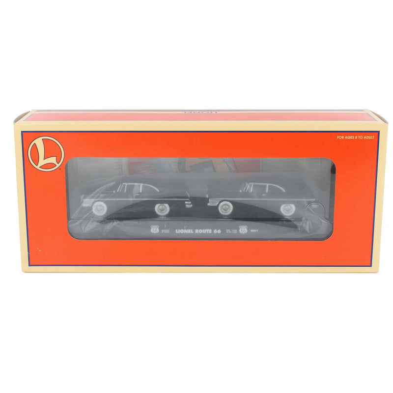O Scale Route 66 Flat Car with 2 Black & White Sedans by Lionel