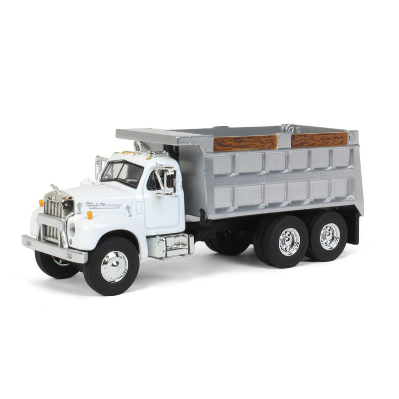 1/64 Mack B-61 Dump Truck by First Gear, White with Gray Dump