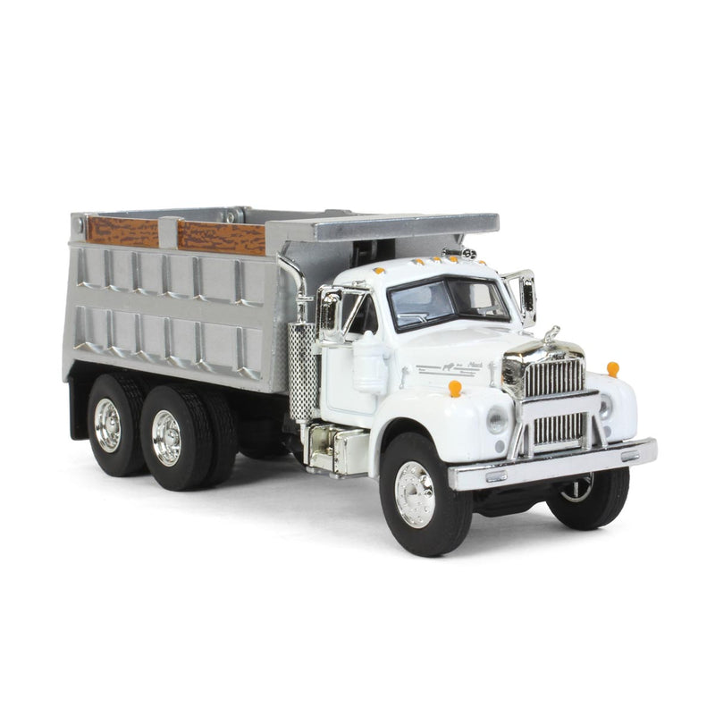 1/64 Mack B-61 Dump Truck by First Gear, White with Gray Dump