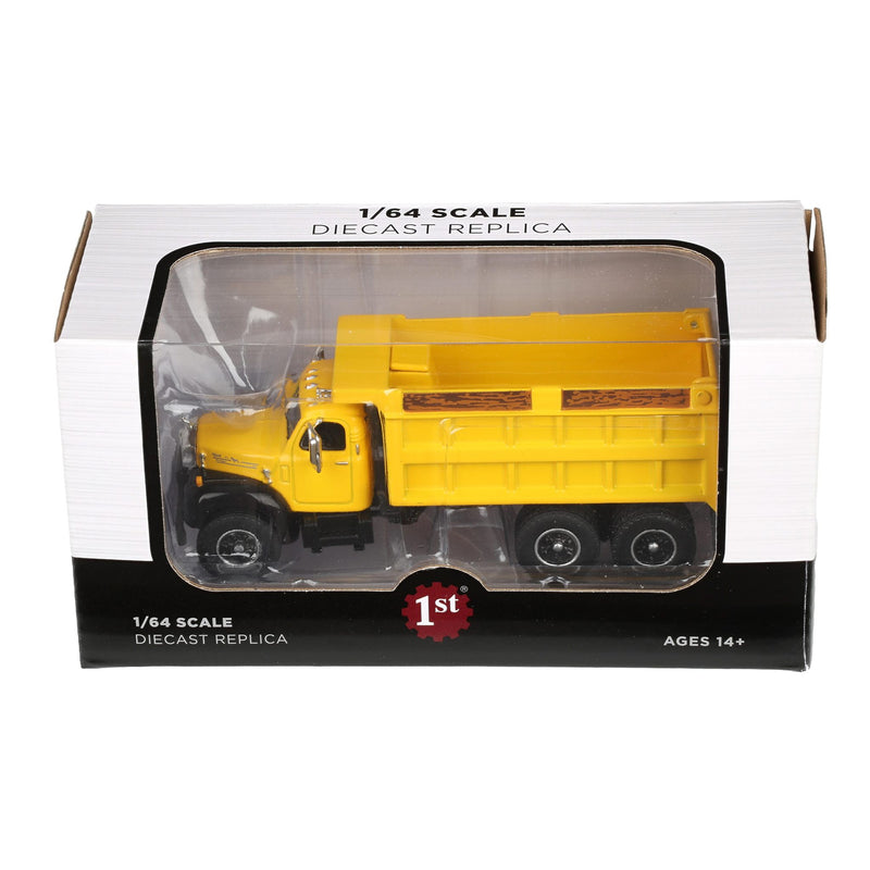 1/64 Mack B-61 Dump Truck by First Gear, Yellow with Black Frame