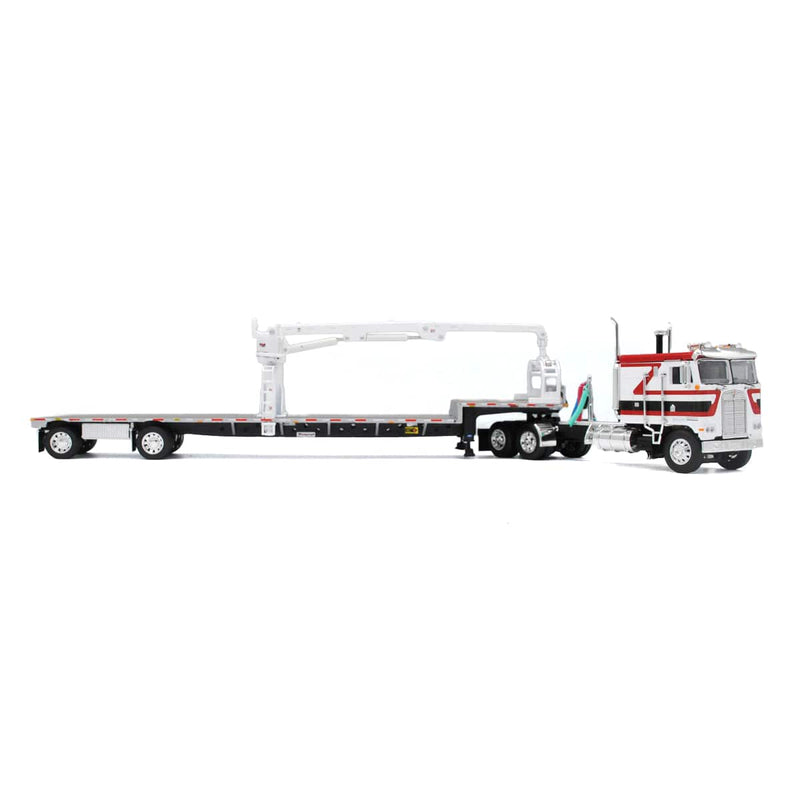 1/64 Kenworth COE Semi Truck with Transcraft S-A Stepdeck with Loading Arm, White, Red & Black, DCP by First Gear