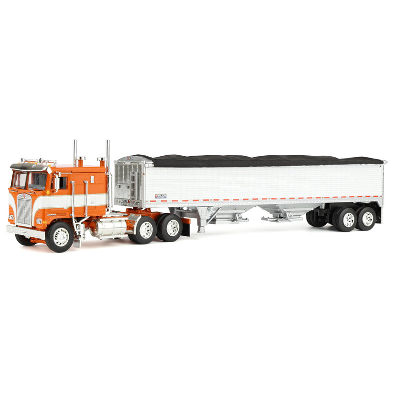 1/64 High Detail Kenworth K-100 with Wilson High Sided Hopper Bottom Grain Trailers, DCP Exclusive Orange/White
