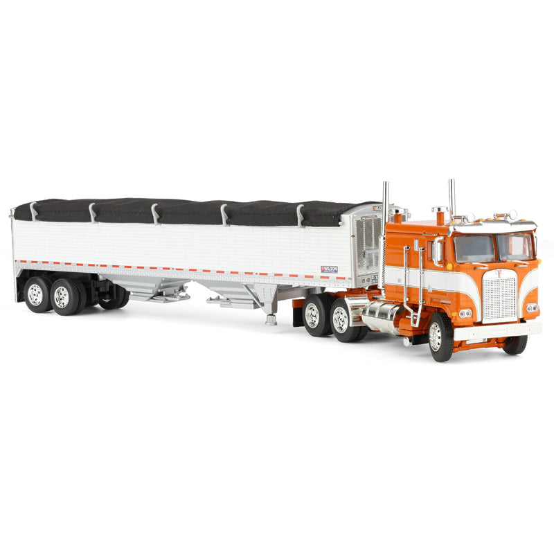 1/64 High Detail Kenworth K-100 with Wilson High Sided Hopper Bottom Grain Trailers, DCP Exclusive Orange/White