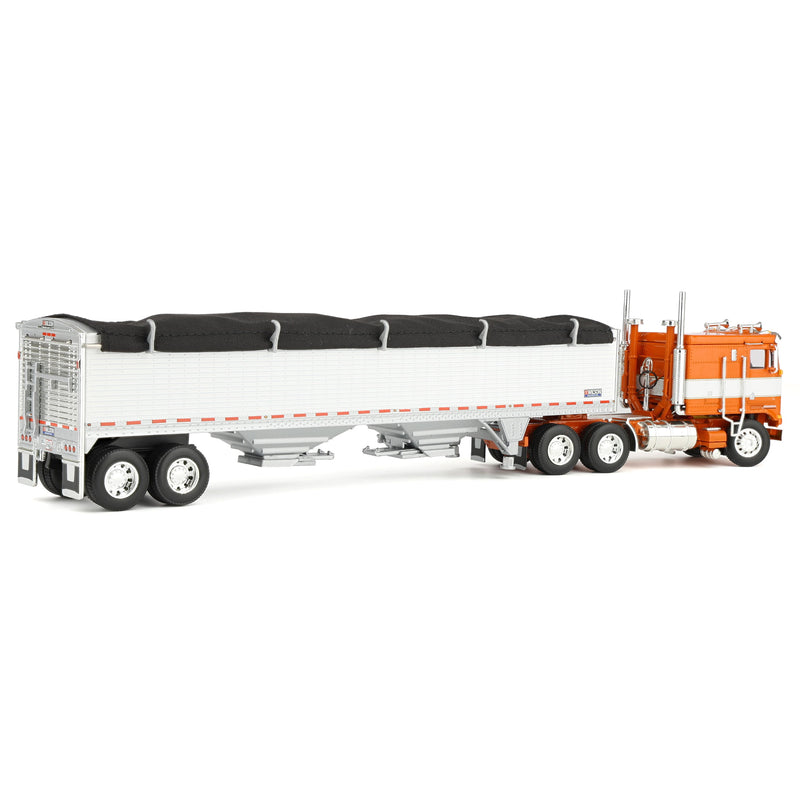 1/64 High Detail Kenworth K-100 with Wilson High Sided Hopper Bottom Grain Trailers, DCP Exclusive Orange/White