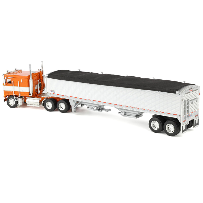 1/64 High Detail Kenworth K-100 with Wilson High Sided Hopper Bottom Grain Trailers, DCP Exclusive Orange/White