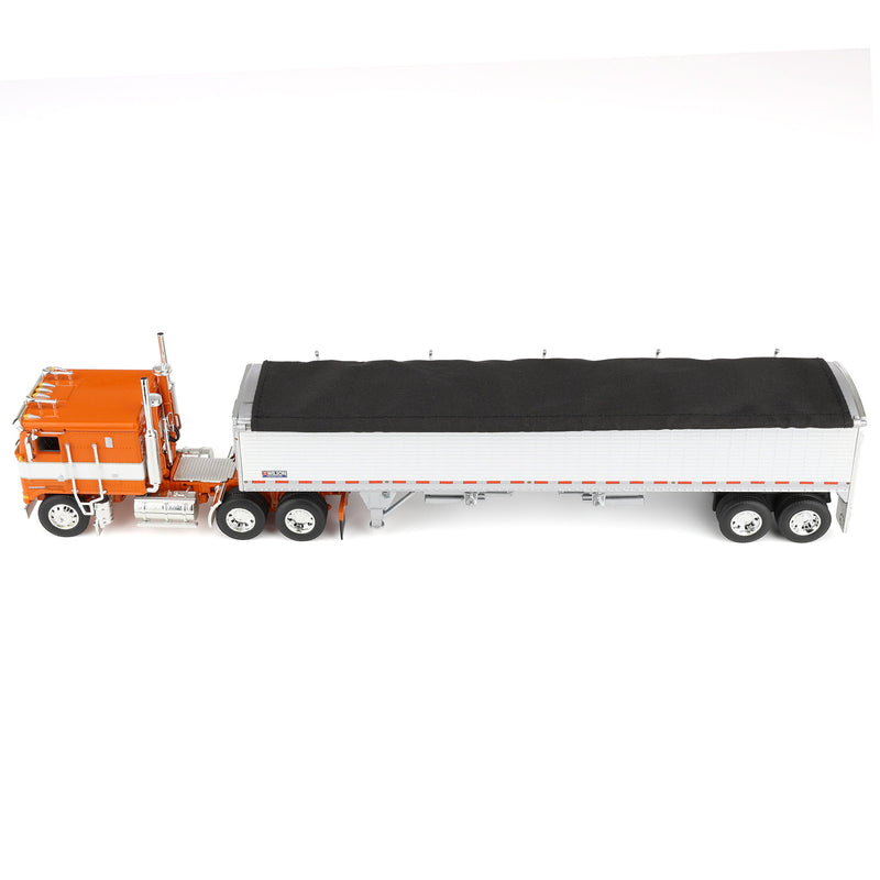 1/64 High Detail Kenworth K-100 with Wilson High Sided Hopper Bottom Grain Trailers, DCP Exclusive Orange/White