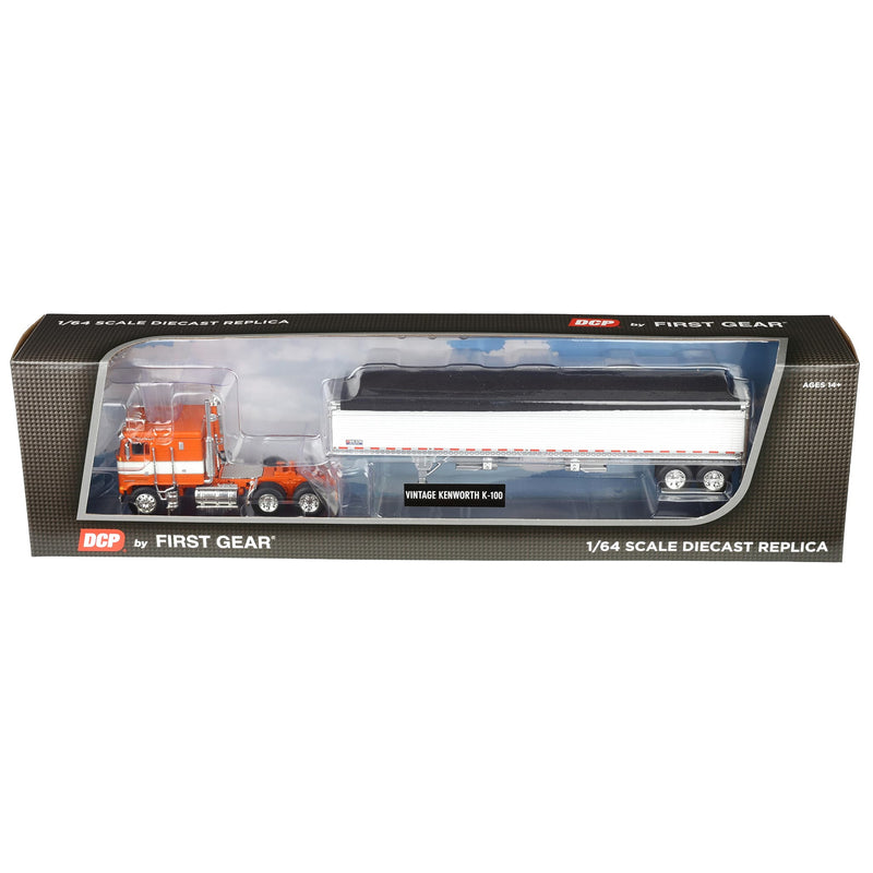 1/64 High Detail Kenworth K-100 with Wilson High Sided Hopper Bottom Grain Trailers, DCP Exclusive Orange/White