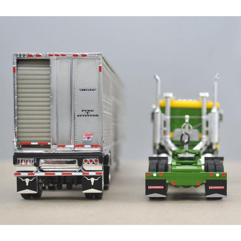 1/64 DCP Green & Yellow Kenworth  K100 Long Frame with Wilson Livestock Trailer, Hilton Trucking