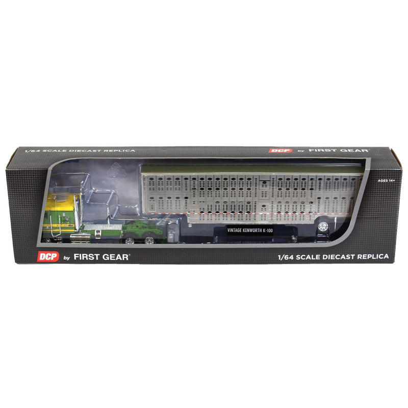 1/64 DCP Green & Yellow Kenworth  K100 Long Frame with Wilson Livestock Trailer, Hilton Trucking