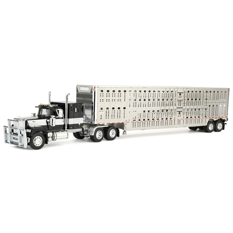 1/64 Black & Gray Mack Super-Liner Semi Truck with Tandem-Axle Wilson Cattlepot Livestock Trailer, DCP by First Gear