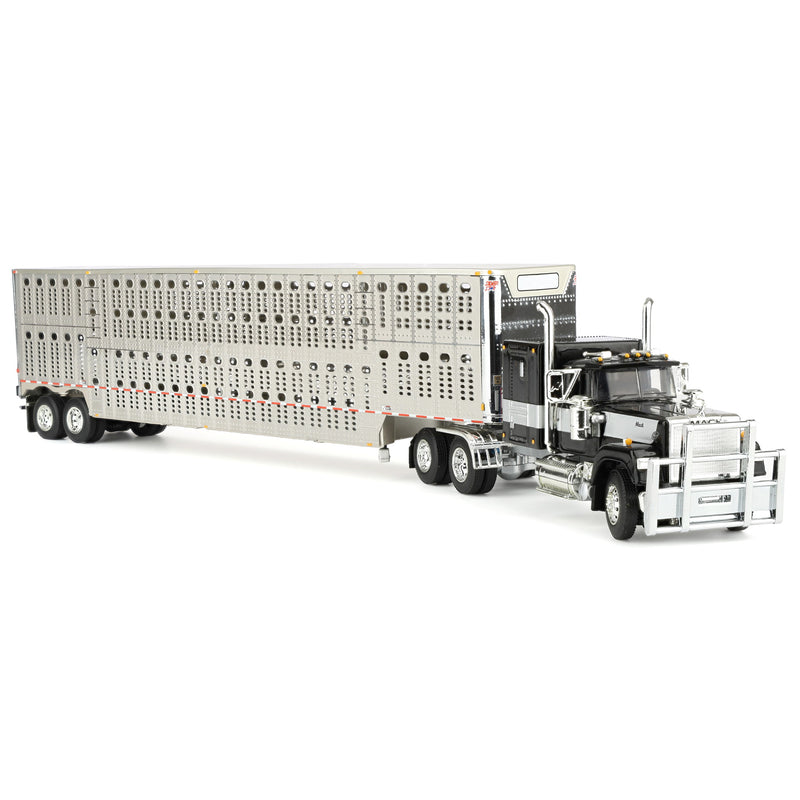 1/64 Black & Gray Mack Super-Liner Semi Truck with Tandem-Axle Wilson Cattlepot Livestock Trailer, DCP by First Gear