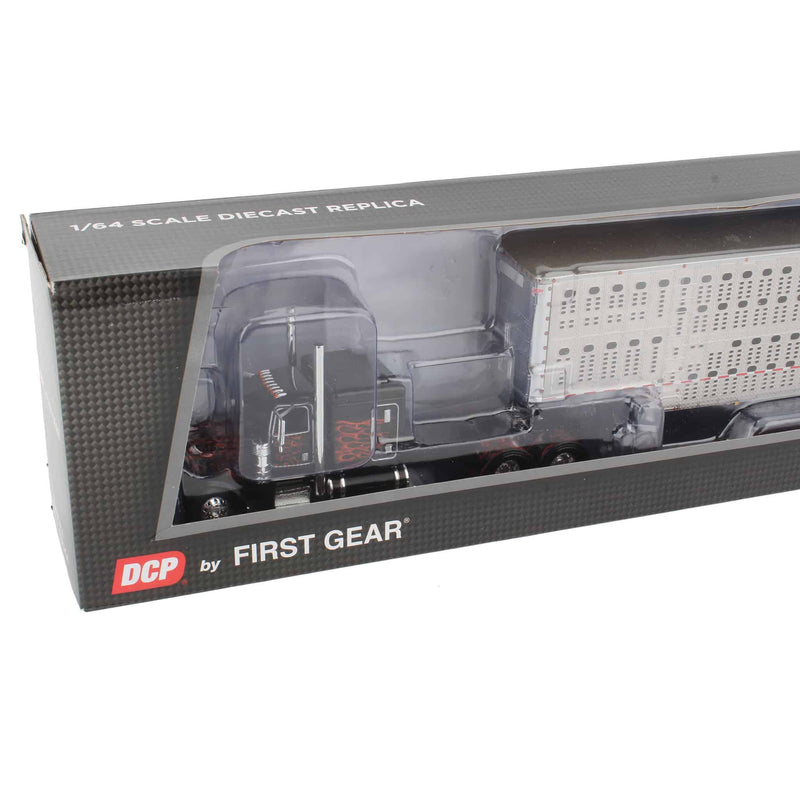 1/64 Black with Flames Peterbilt 389 with Wilson Livestock Trailer, DCP by First Gear