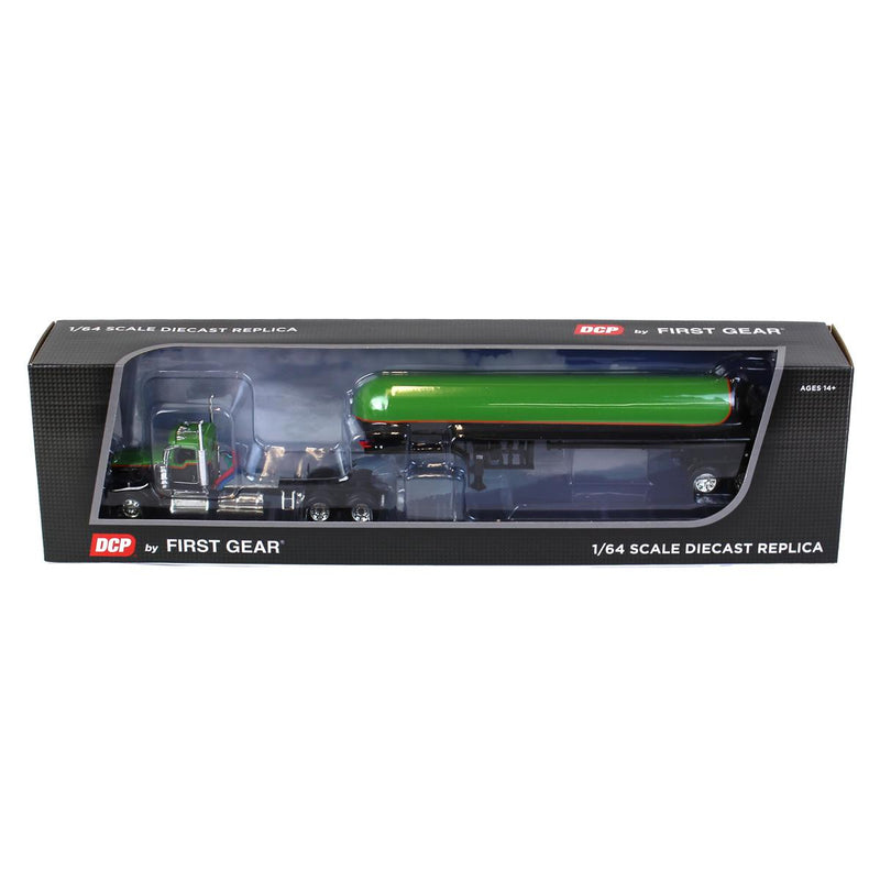 1/64 Kenworth W900L Semi Truck with Anhydrous Tank Trailer, Black/Green, DCP by First Gear