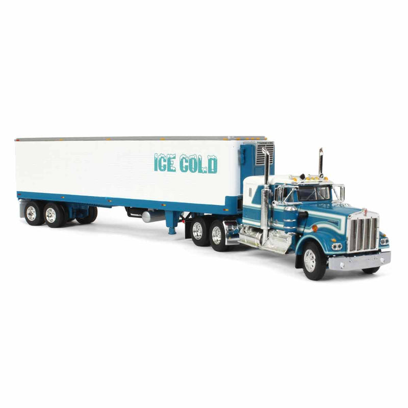 1/64 Teal Kenworth W900A Semi Truck with 40ft Vintage Reefer Trailer, ICE COLD, DCP by First Gear