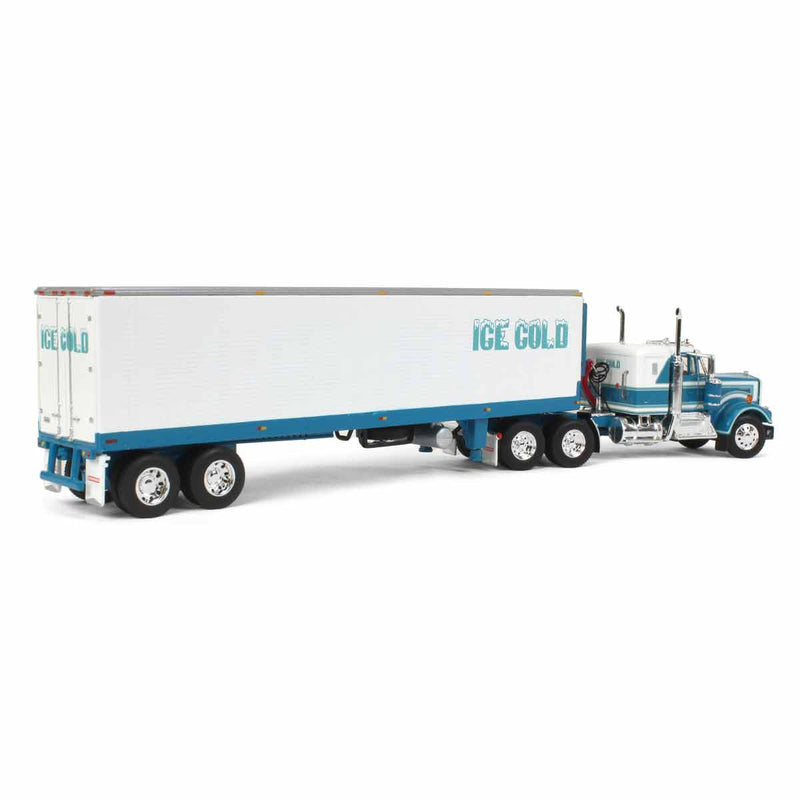 1/64 Teal Kenworth W900A Semi Truck with 40ft Vintage Reefer Trailer, ICE COLD, DCP by First Gear