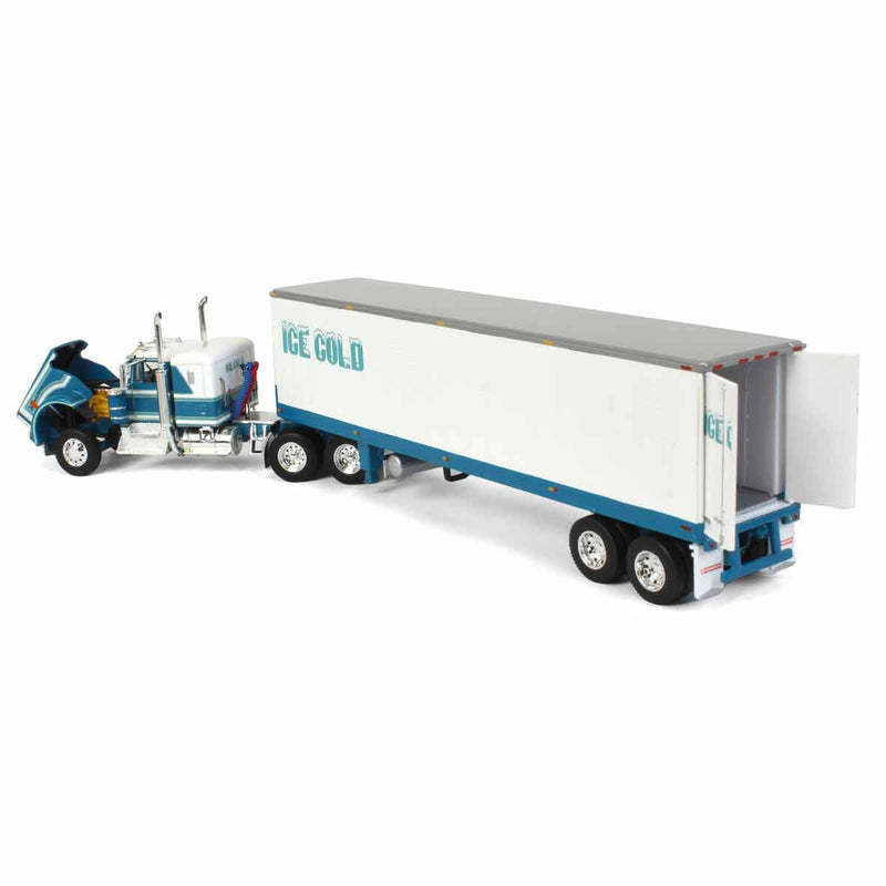 1/64 Teal Kenworth W900A Semi Truck with 40ft Vintage Reefer Trailer, ICE COLD, DCP by First Gear
