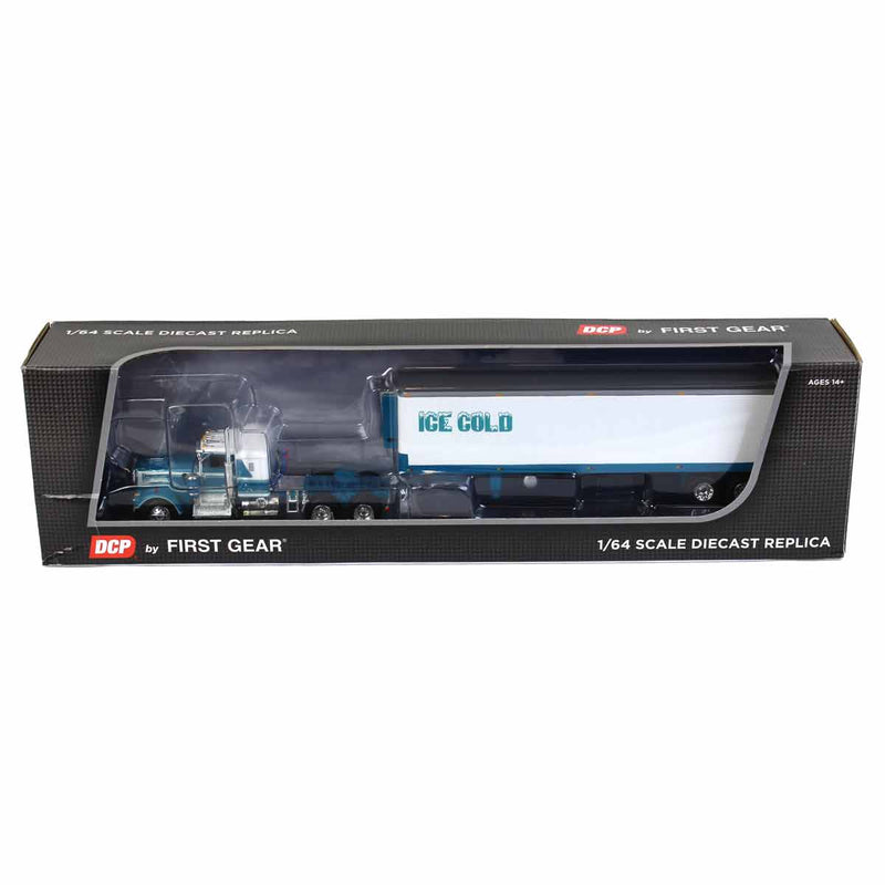 1/64 Teal Kenworth W900A Semi Truck with 40ft Vintage Reefer Trailer, ICE COLD, DCP by First Gear