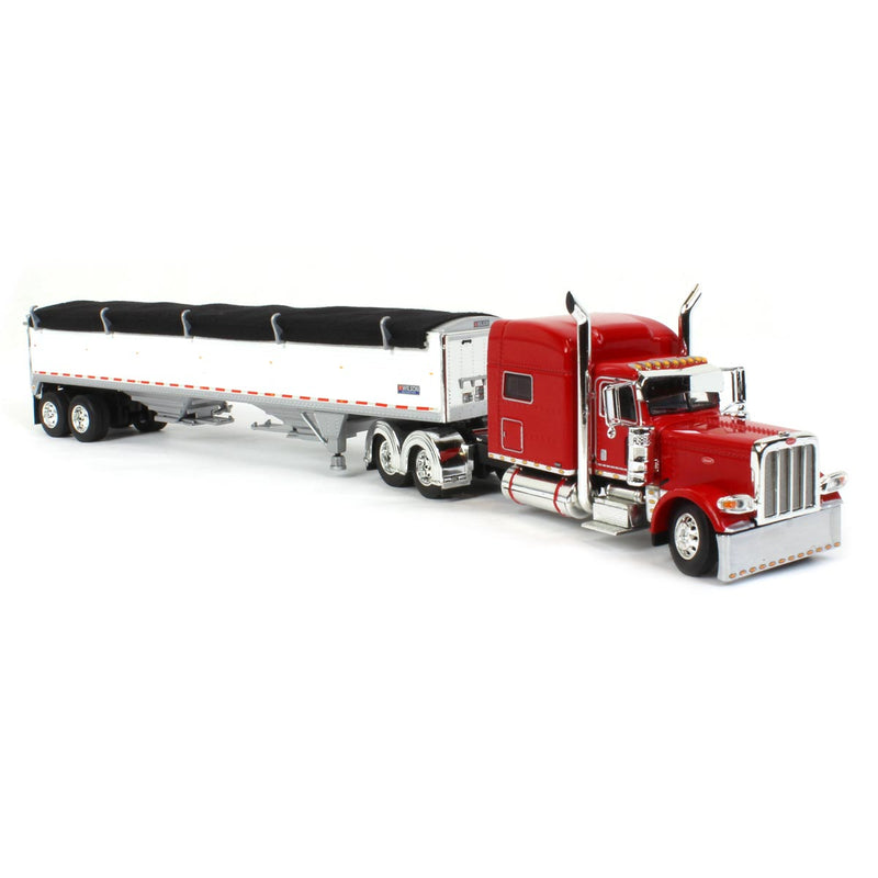 1/64 Red Peterbilt 389 & White Wilson Grain Trailer w/ Black Tarp, DCP by First Gear
