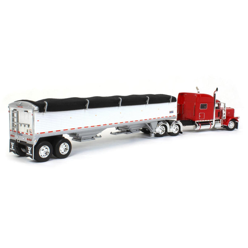 1/64 Red Peterbilt 389 & White Wilson Grain Trailer w/ Black Tarp, DCP by First Gear
