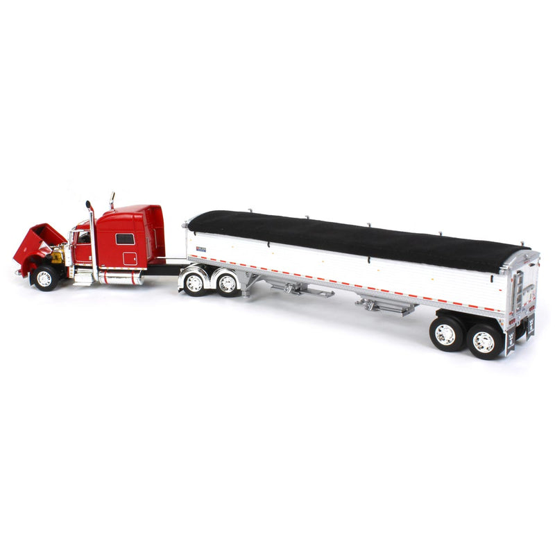 1/64 Red Peterbilt 389 & White Wilson Grain Trailer w/ Black Tarp, DCP by First Gear