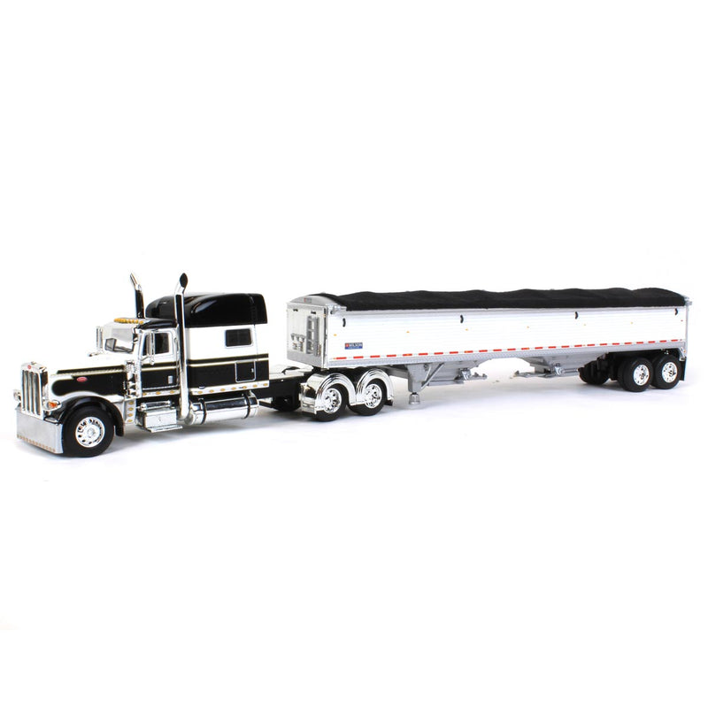 1/64 White & Black Peterbilt 389 & White Wilson Grain Trailer w/ Black Tarp, DCP by First Gear