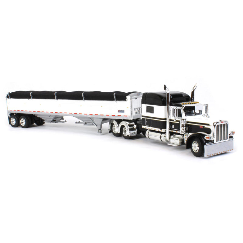 1/64 White & Black Peterbilt 389 & White Wilson Grain Trailer w/ Black Tarp, DCP by First Gear