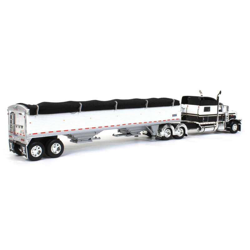 1/64 White & Black Peterbilt 389 & White Wilson Grain Trailer w/ Black Tarp, DCP by First Gear