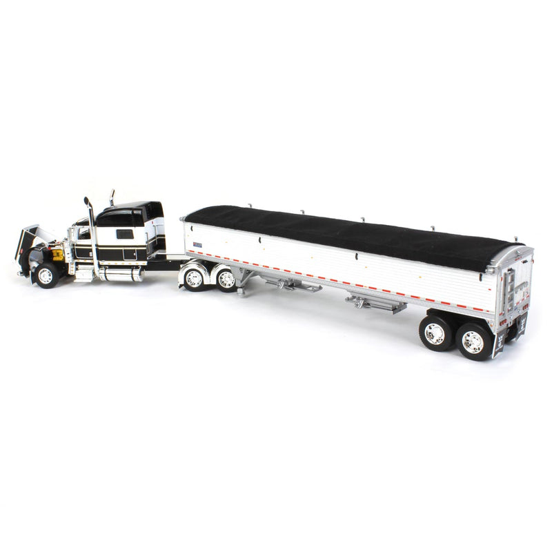 1/64 White & Black Peterbilt 389 & White Wilson Grain Trailer w/ Black Tarp, DCP by First Gear