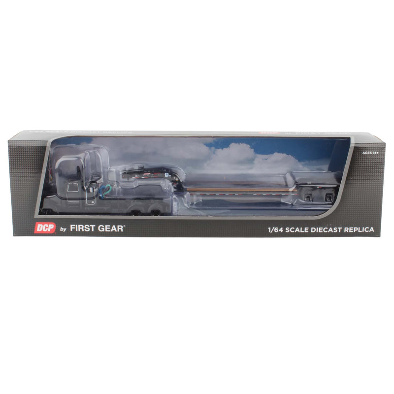 1/64 Peterbilt 389 Semi Truck with Fontaine Lowboy Trailer, Black/White, DCP by First Gear