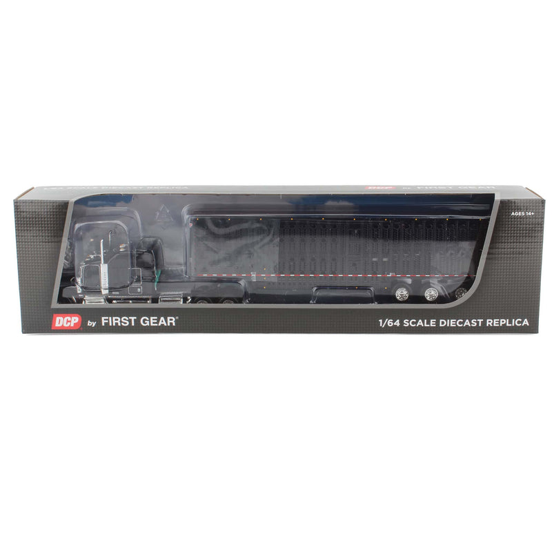 1/64 Black Kenworth W900L Studio Sleeper w/ Tri-Axle Wilson Silverstar Livestock Trailer, DCP by First Gear