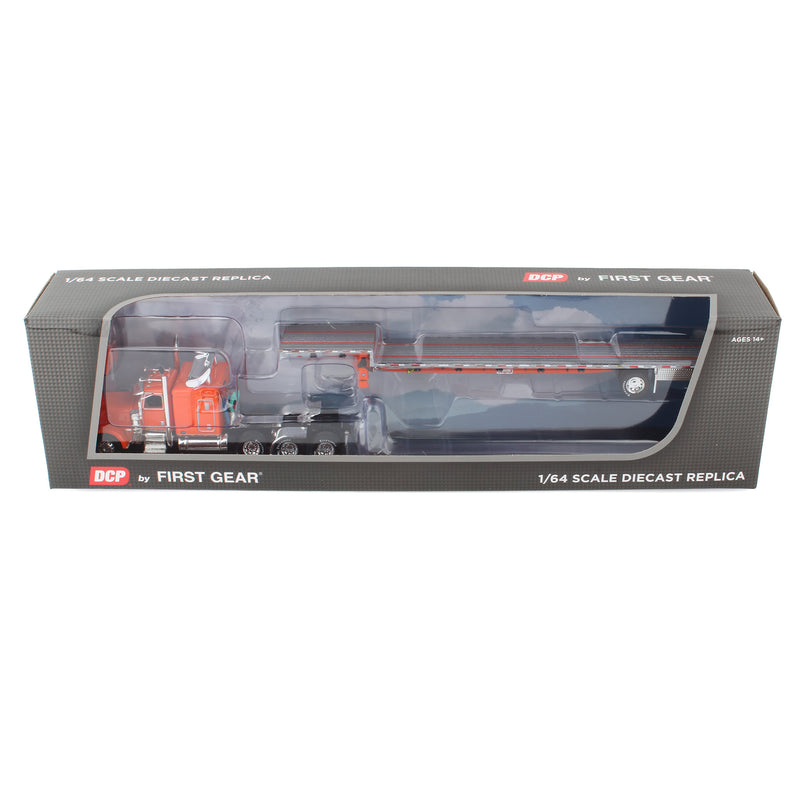 1/64 Orange Peterbilt 389 Sleeper with Transcraft Step Deck Trailer, DCP by First Gear
