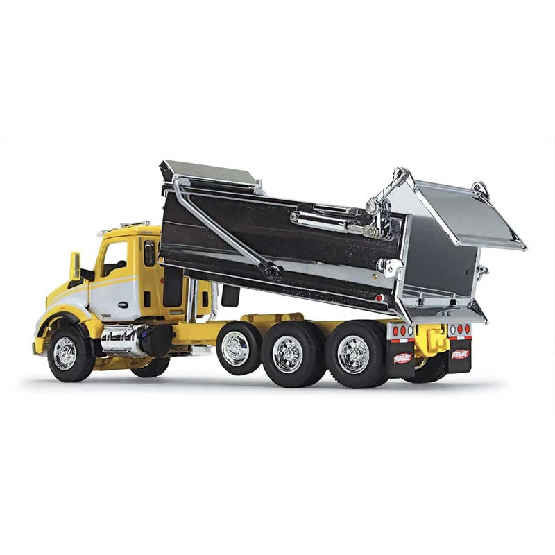 (B&D) 1/64 Yellow/White/Chrome Kenworth T880 Rogue Dump Truck, DCP by First Gear - Damaged Item