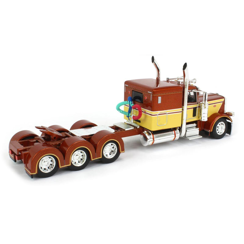 1/64 Amber & Tan Peterbilt 389 Semi Truck with Fontaine Magnitude Tri-axle Lowboy, Jeep, & Stinger, DCP by First Gear