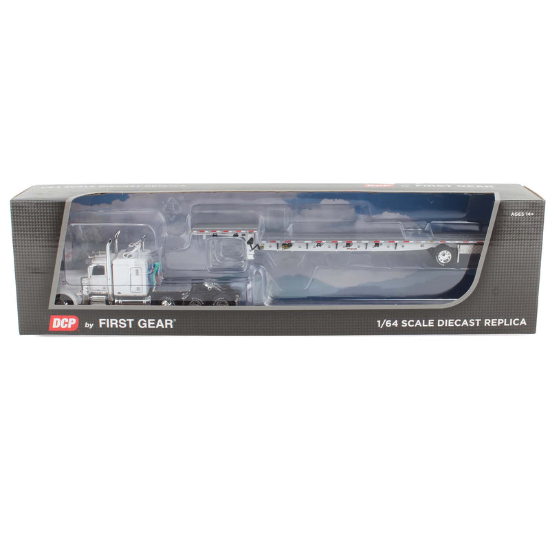 1/64 White Tri-Axle Peterbilt 389 Sleeper with Transcraft Step Deck Trailer, DCP by First Gear