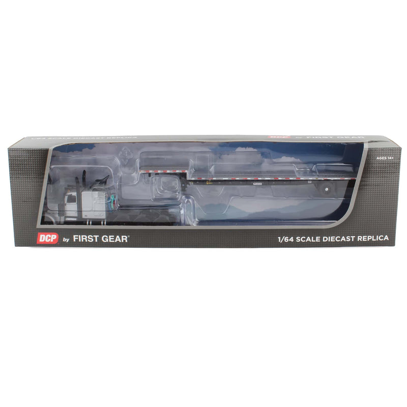 1/64 Silver & Black Tri-Axle Peterbilt 389 Sleeper with Transcraft Step Deck Trailer, DCP by First Gear