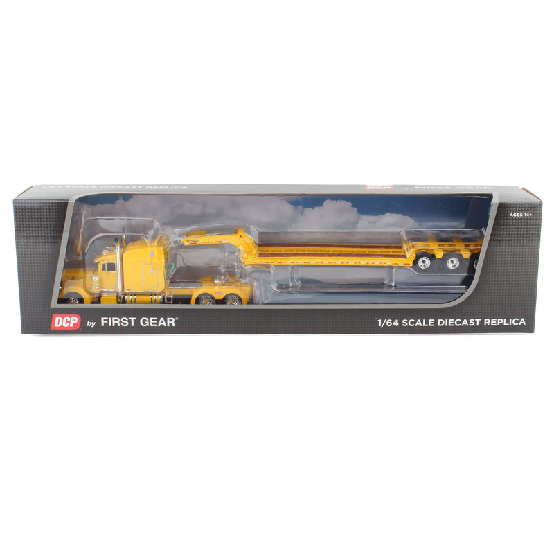 1/64 Yellow Peterbilt 379 Sleeper Semi Truck with Talbert Lowboy Trailer, DCP by First Gear