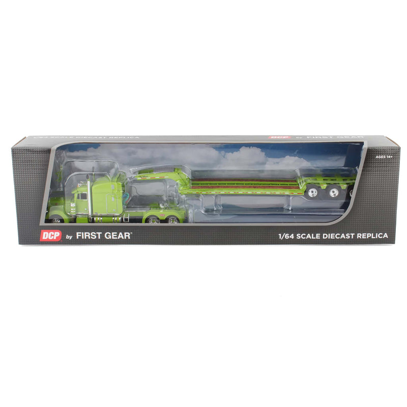 1/64 Lime Green Peterbilt 379 Sleeper Semi Truck with Talbert Lowboy Trailer, DCP by First Gear