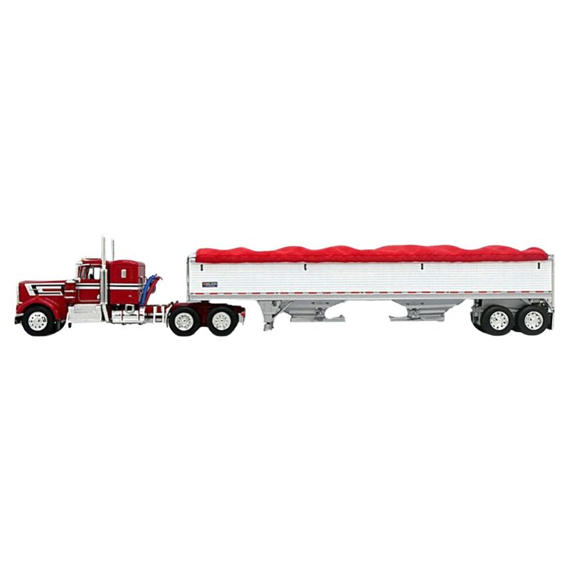 1/64 Red Kenworth W900A Semi Truck with White 42ft Grain Trailer, DCP by First Gear