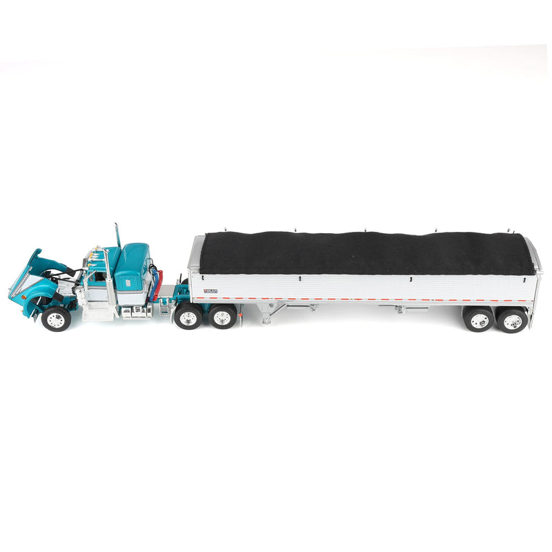 1/64 Turquoise/White Kenworth W900A Semi Truck with 36in Sleeper Cab & White 42ft Grain Trailer, DCP by First Gear