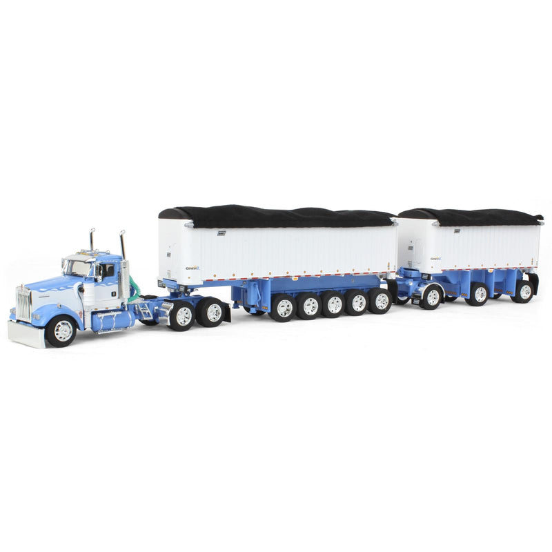 (B&D) - 1/64 Wisteria/White Kenworth W900L with 31ft & 20ft End Dump Trailers, DCP by First Gear - Damaged Item