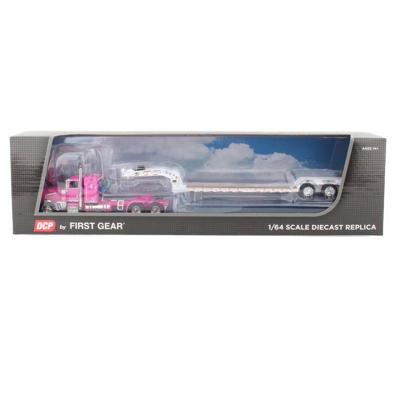 1/64 Peterbilt 389 Semi Truck with Fontaine Lowboy Trailer, Pink/White, DCP by First Gear