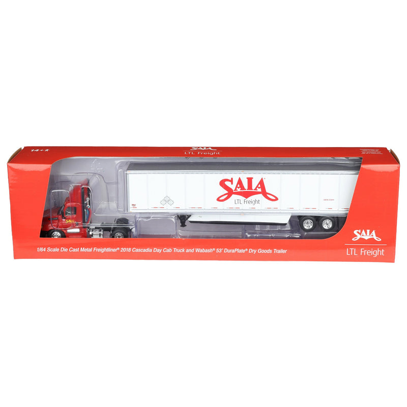 1/64 SAIA Freightliner 2018 Cascadia Day Cab Semi Truck with Wabash 53' Duraplate Dry Goods Trailer, DCP by First Gear
