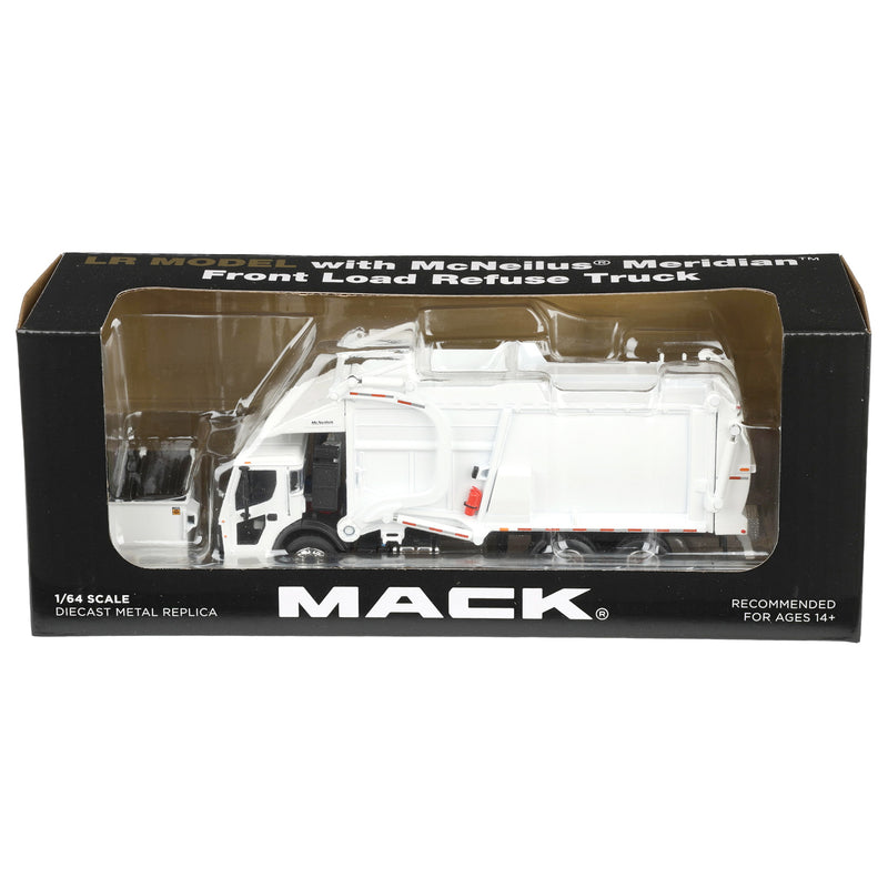 1/64 White Mack LR Truck with McNeilus Meridian FEL Refuse Body & Refuse Bin, DCP by First Gear