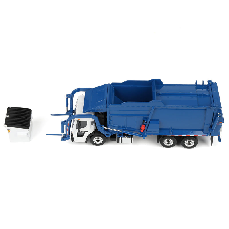 1/64 White/Blue Mack LR Truck with McNeilus Meridian FEL Refuse Body & Refuse Bin, DCP by First Gear