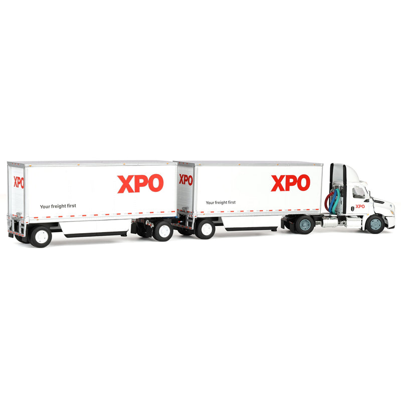 1/64 XPO Freightliner Cascadia Semi Truck with Pup Trailers, Canadian Version, DCP by First Gear