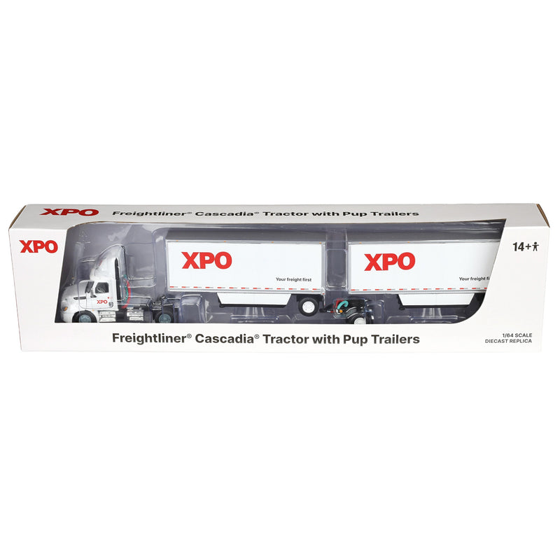 1/64 XPO Freightliner Cascadia Semi Truck with Pup Trailers, Canadian Version, DCP by First Gear
