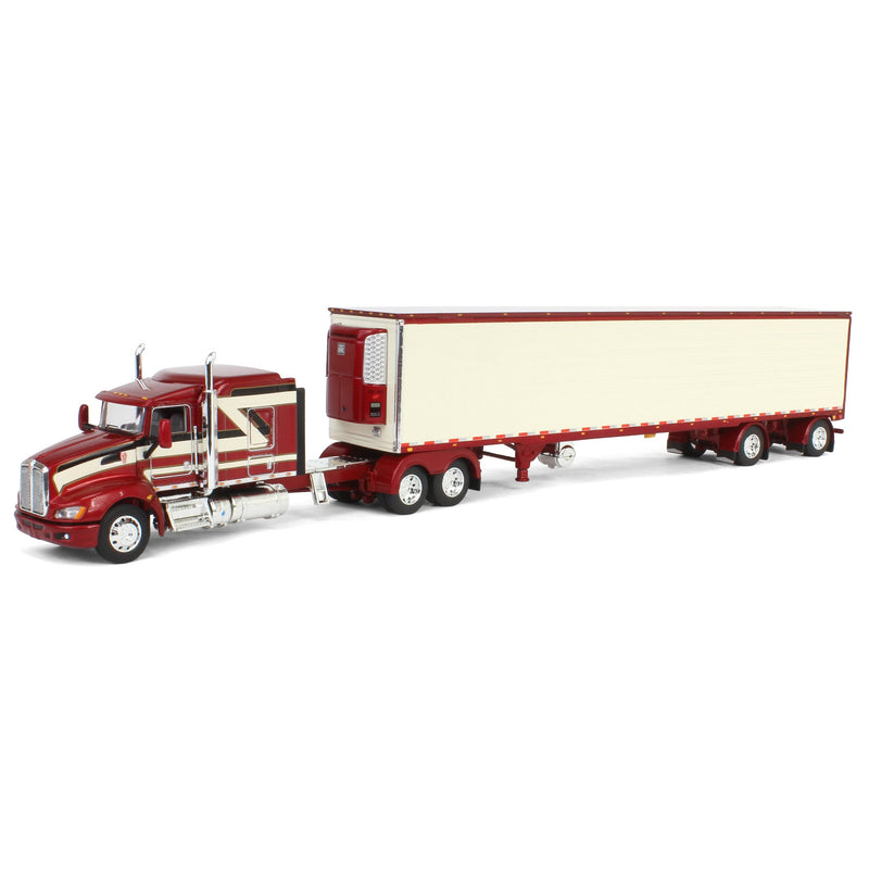 (B&D) 1/64 Candy Red/Ivory Kenworth T660 with Spread Axle Reefer Trailer, DCP by First Gear - Damaged Item